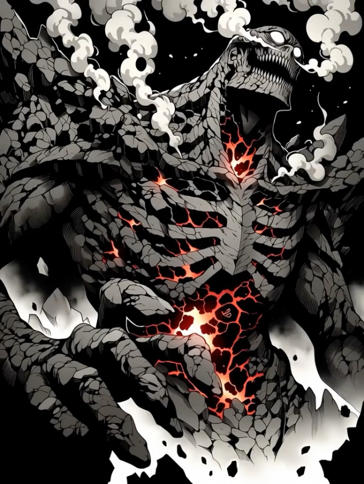 High-contrast ink illustration with bold black for…